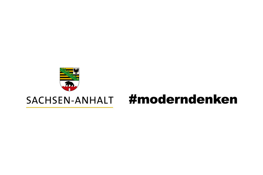 Das Wappen von Sachsen-Anhalt zusammen mit dem Motto Sachsen-Anhalt #moderndenken