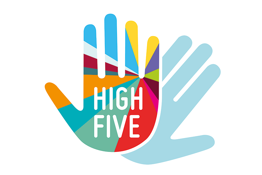 Das Kampagnen-Logo zur Ausbildungskampagne der Stadtwerke Halle-Gruppe zeigt eine bunte Hand mit dem Motto "HIGH FIVE".